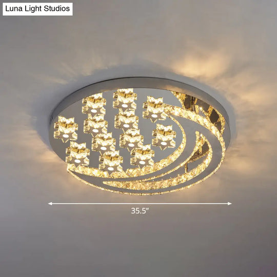 Modern Crystal Stainless Steel Semi Flush Mount Ceiling Light For Bedroom Clear / 35.5