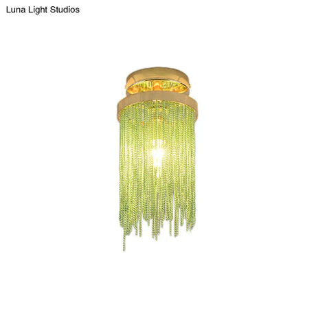Modern Crystal Strand Semi Flush Ceiling Light - 1 Blue/Green/Chrome