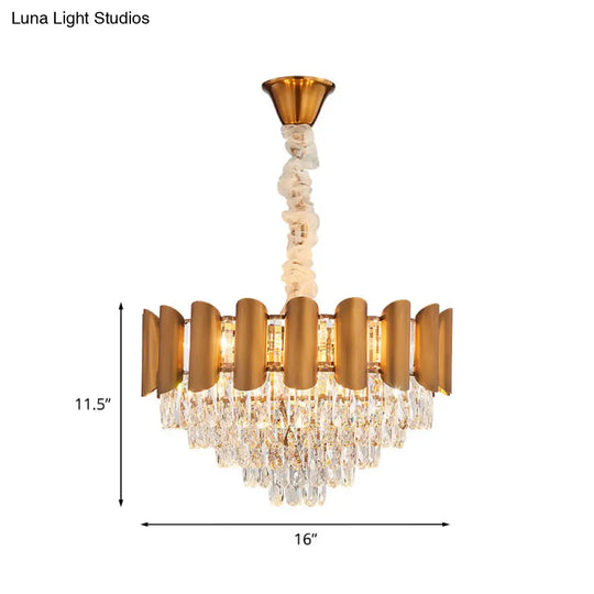 Modern Crystal Suspension Lamp: Tapered Brass Chandelier Lighting For Dining Room