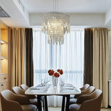 Modern Crystal Tiered Hanging Lamp - Clear Rectangular-Cut 4 Lights Silver Chandelier