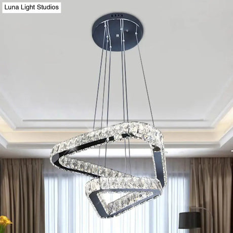 Modern Crystal Triangle Chandelier Pendant Light with LED in Nickel Nickel
