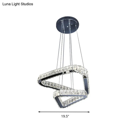 Modern Crystal Triangle Chandelier Pendant Light with LED in Nickel Nickel