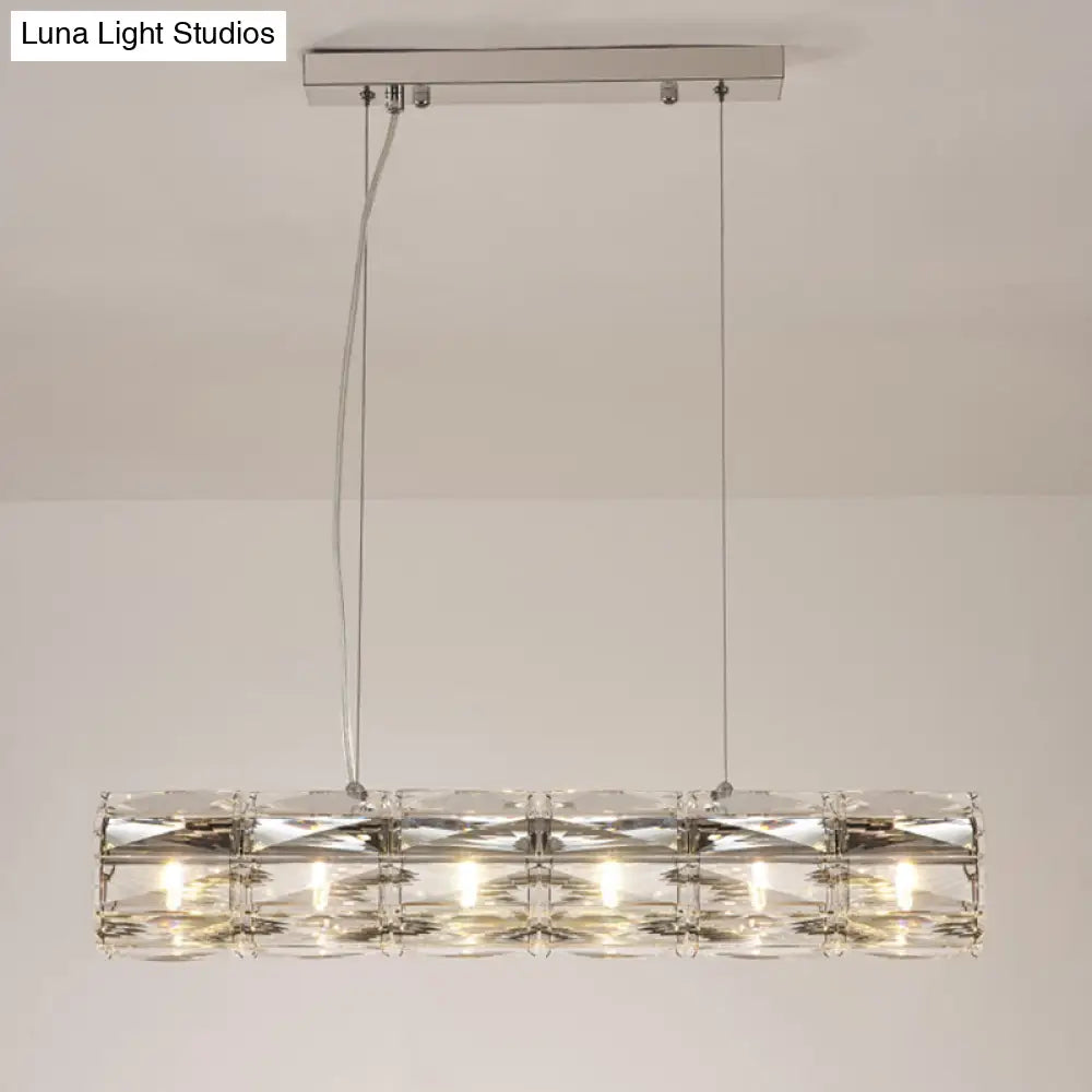 Modern Crystal Tube Island Light With 6/8 Bulb Suspension - Clear And Stylish