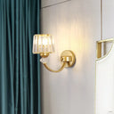 Modern Crystal Wall Lamp: Clear Barrel With Curved Arm In Black/Gold - 1/2-Light Mounted Lighting 1