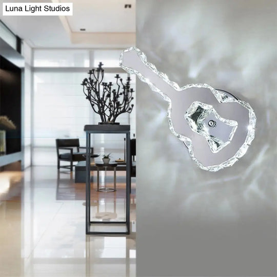 Modern Crystal Wall Light: Guitar Shaped Stainless Steel Lamp For Cafe Decor