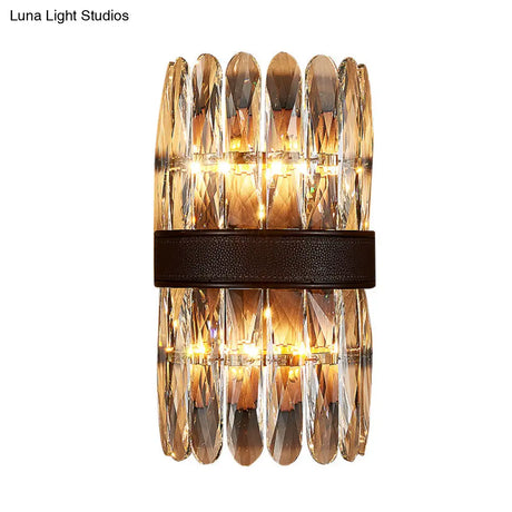 Modern Crystal Wall Sconce Light - Black Cylinder Block Fixture (2/4 Lights)