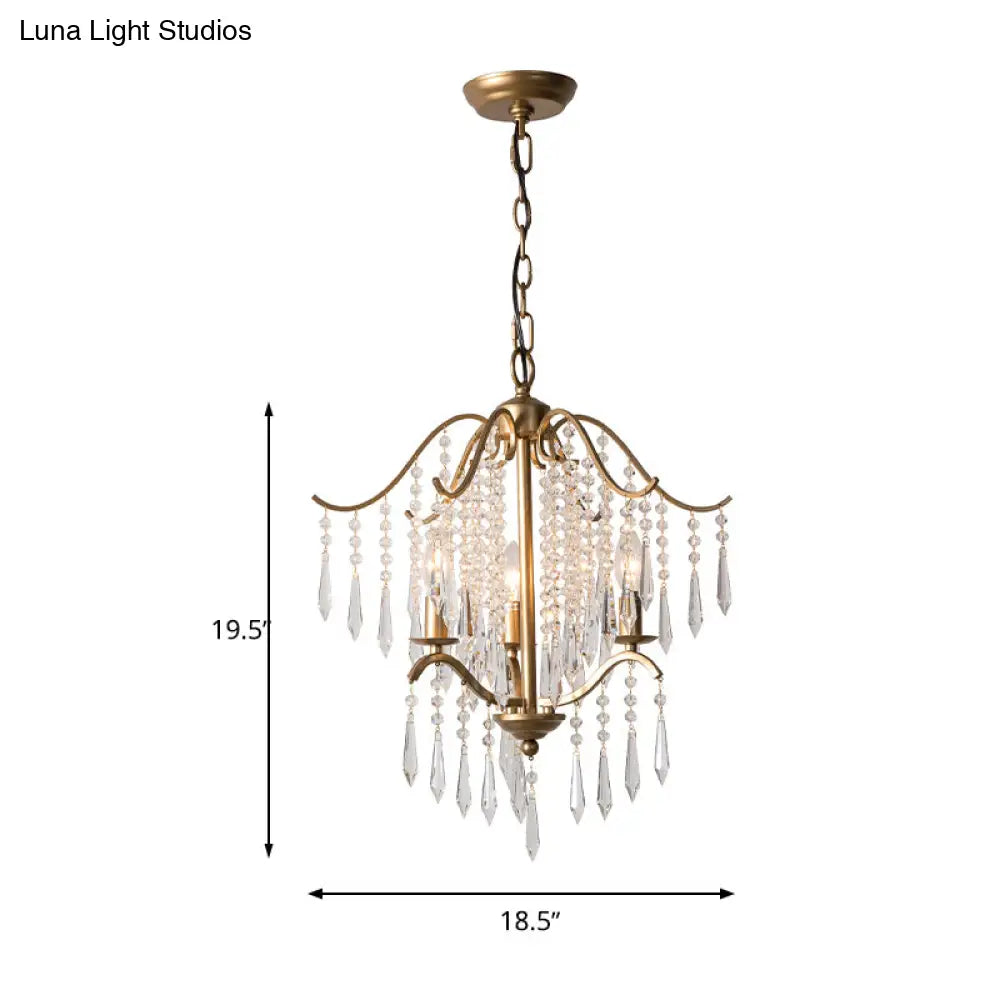 Modern Crystal Waterfall Chandelier - Brass Ceiling Hanging Light 3/4 Bulbs 18.5’/22.5’ Wide