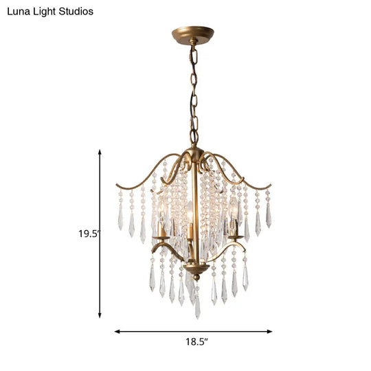 Modern Crystal Waterfall Chandelier - Brass Ceiling Hanging Light 3/4 Bulbs 18.5’/22.5’ Wide