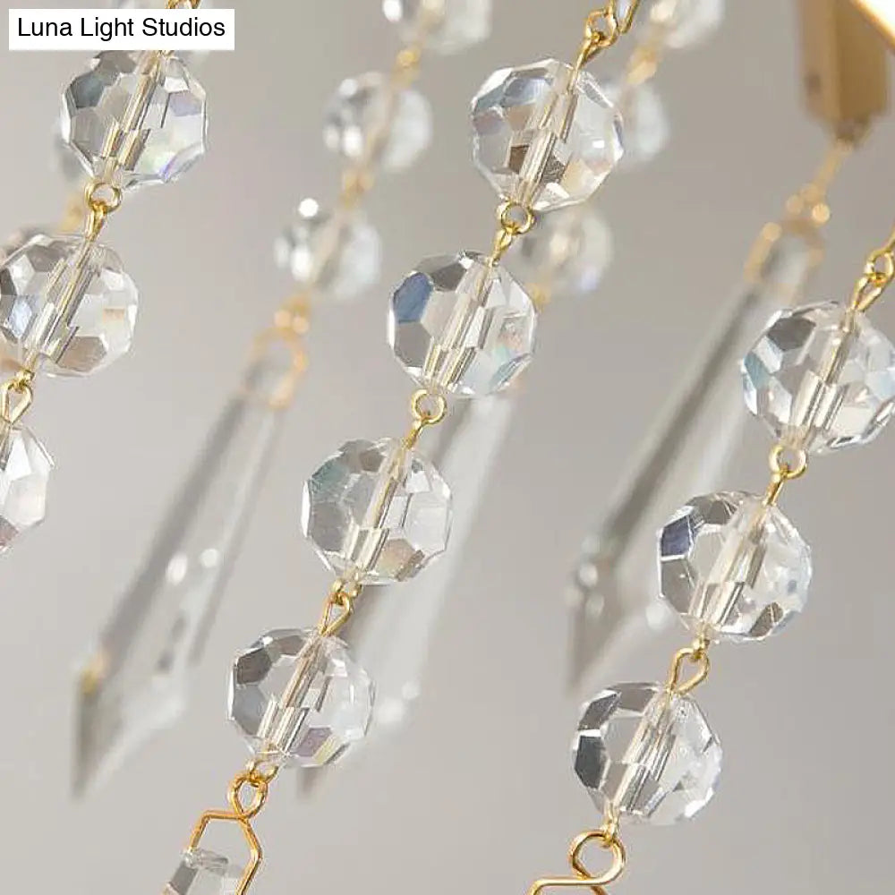 Modern Crystal Waterfall Chandelier - Brass Ceiling Hanging Light 3/4 Bulbs 18.5’/22.5’ Wide
