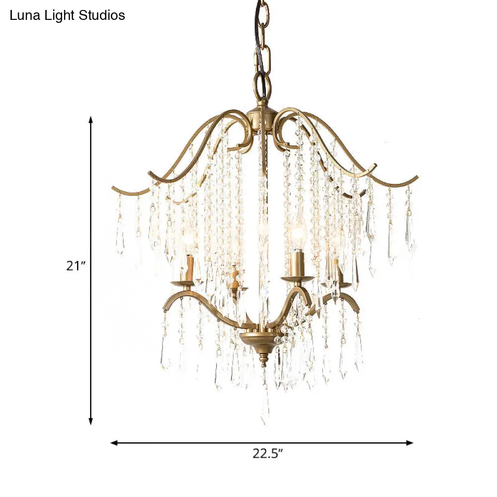Modern Crystal Waterfall Chandelier - Brass Ceiling Hanging Light 3/4 Bulbs 18.5’/22.5’ Wide