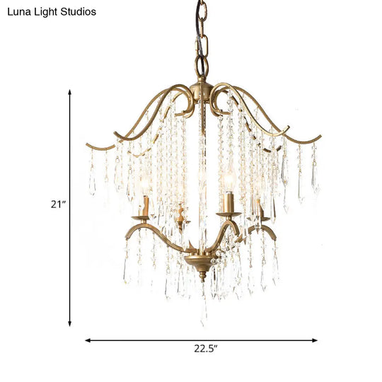 Modern Crystal Waterfall Chandelier - Brass Ceiling Hanging Light 3/4 Bulbs 18.5’/22.5’ Wide