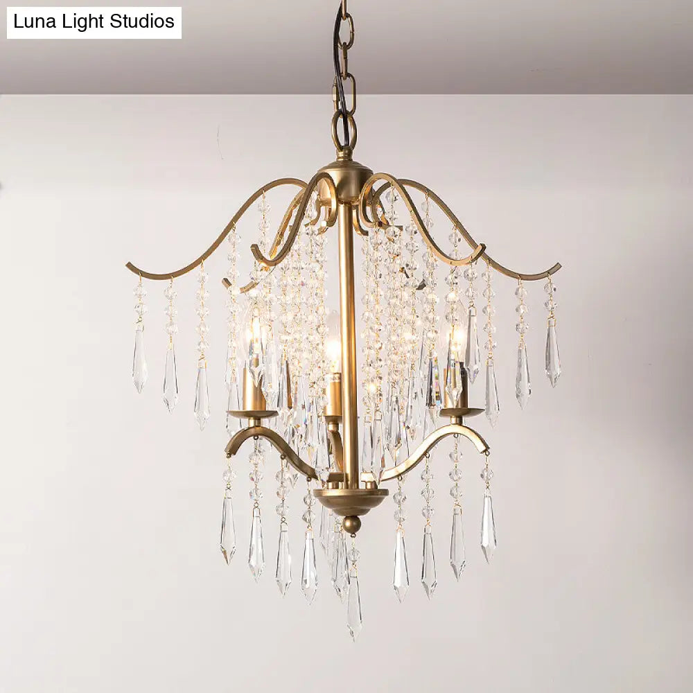 Modern Crystal Waterfall Chandelier - Brass Ceiling Hanging Light 3/4 Bulbs 18.5’/22.5’ Wide