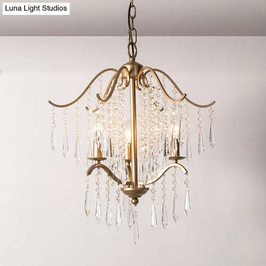 Modern Crystal Waterfall Chandelier - Brass Ceiling Hanging Light 3/4 Bulbs 18.5’/22.5’ Wide