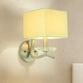 Modern Cube Bedside Wall Lamp - Fabric Single Light Sconce In Grey/Black With Crystal Accent Grey