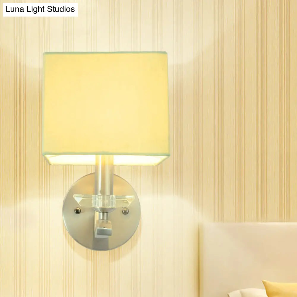 Modern Cube Bedside Wall Lamp - Fabric Single Light Sconce In Grey/Black With Crystal Accent