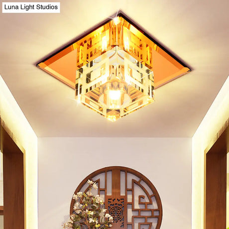 Modern Cube Crystal Led Ceiling Light In Chrome - Flushmount Porch Fixture