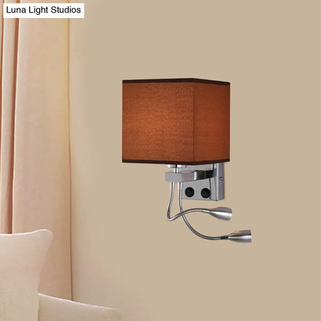 Modern Cube Wall Sconce With Fabric Shade- 1 Light Mount In White/Black/Beige