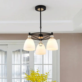 Modern Cup Shape Chandelier Cream Glass Ceiling Lamp With Crystal Droplet - Black 3 /