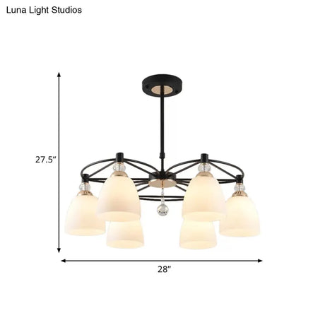 Modern Cup Shape Chandelier Cream Glass Ceiling Lamp With Crystal Droplet - Black