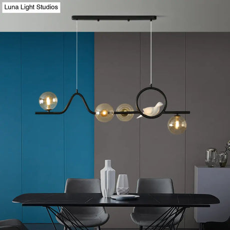 Modern Curve Island Ceiling Light With Glass Ball Shade For Dining Room
