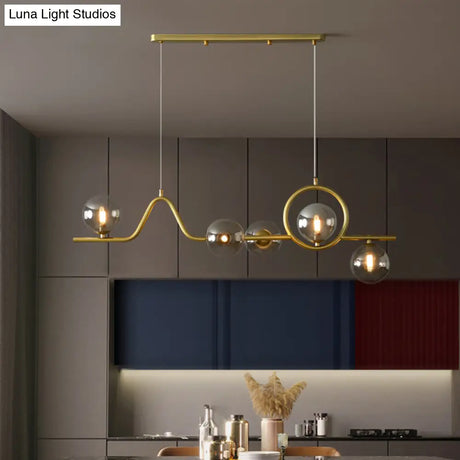 Modern Curve Island Ceiling Light With Glass Ball Shade For Dining Room