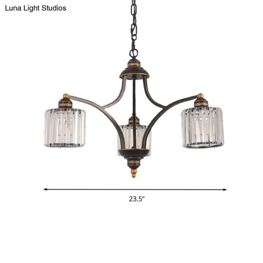 Modern Curved Arm Chandelier With Clear Tri-Sided Crystal Rods - 3/5/6 Heads Black Ceiling Fixture