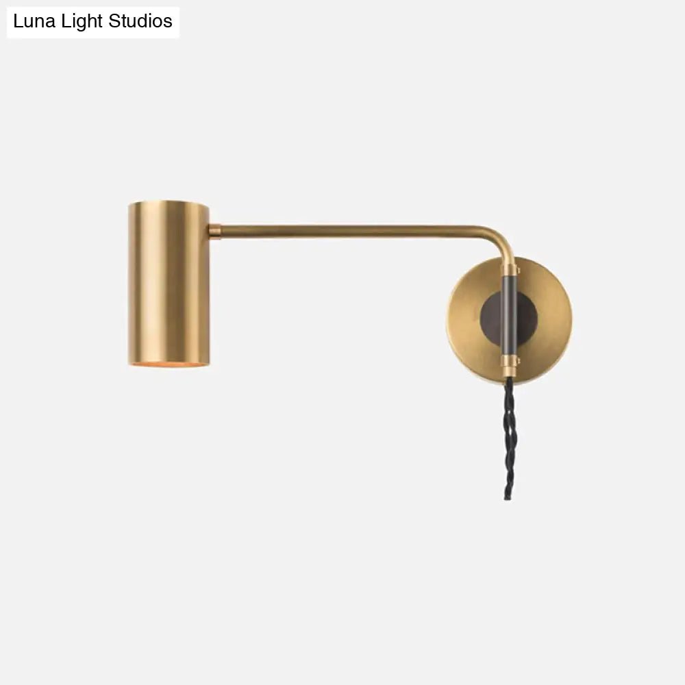 Modern Curved Arm Wall Lamp With Metal Frame And Geometric Shade - Bedroom Lighting