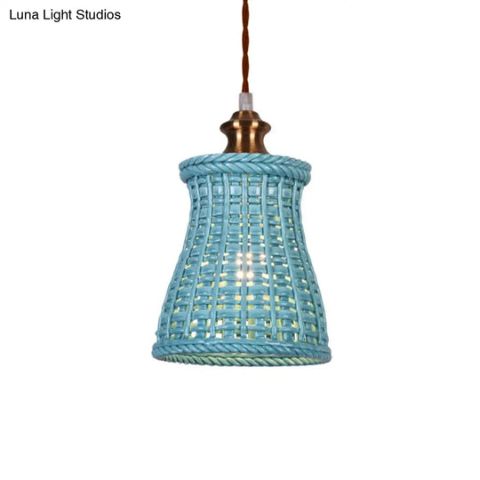 Modern Curved Basket Hanging Light: 1-Head Ceramic Pendant For Dining Table