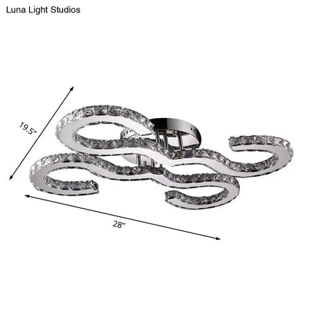 Modern Curved Ceiling Crystal And Metal Sconce Light In Chrome For Bedroom - Warm/White/3 Color