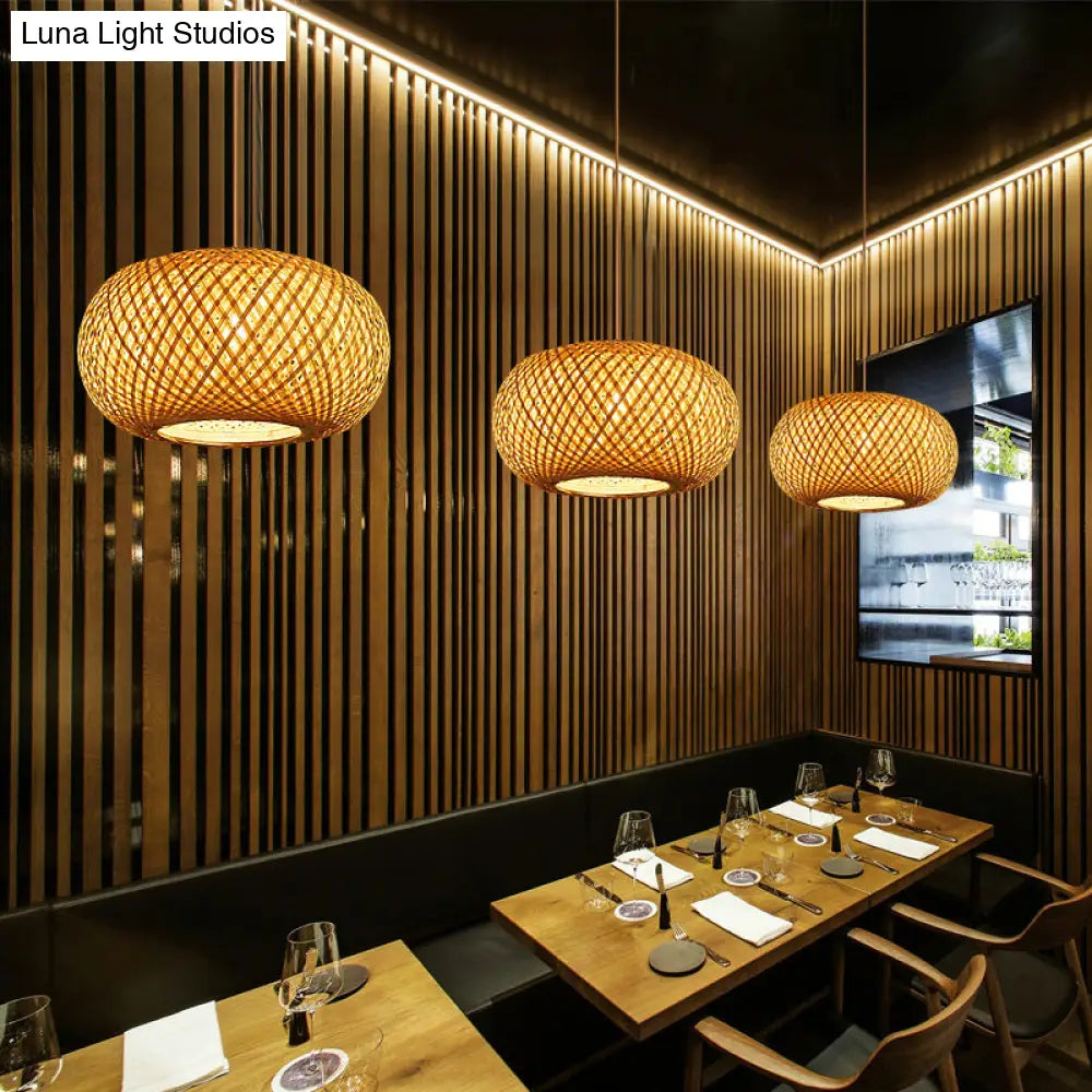 Modern Curved Drum Bamboo Pendant Ceiling Light For Tea Room