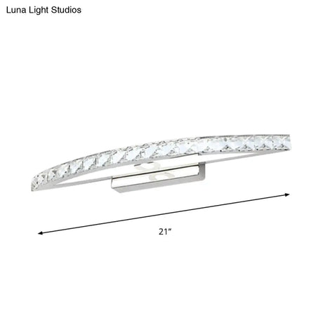 Modern Curved Vanity Lighting: Clear/Champagne Crystal Led Wall Mounted Lamp - 17/21 W Warm/White