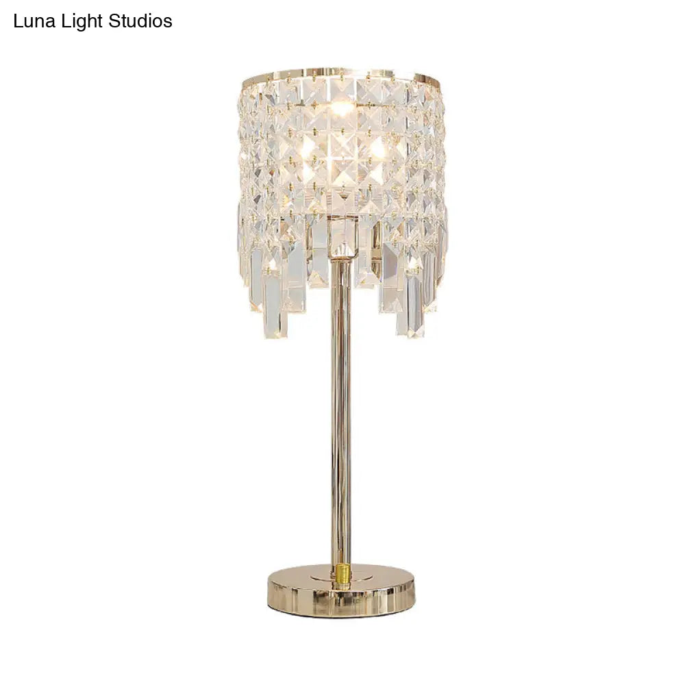 Modern Cylinder Desk Lamp With Amber/Clear Crystal - Ideal For Small Dining Rooms 1 Bulb