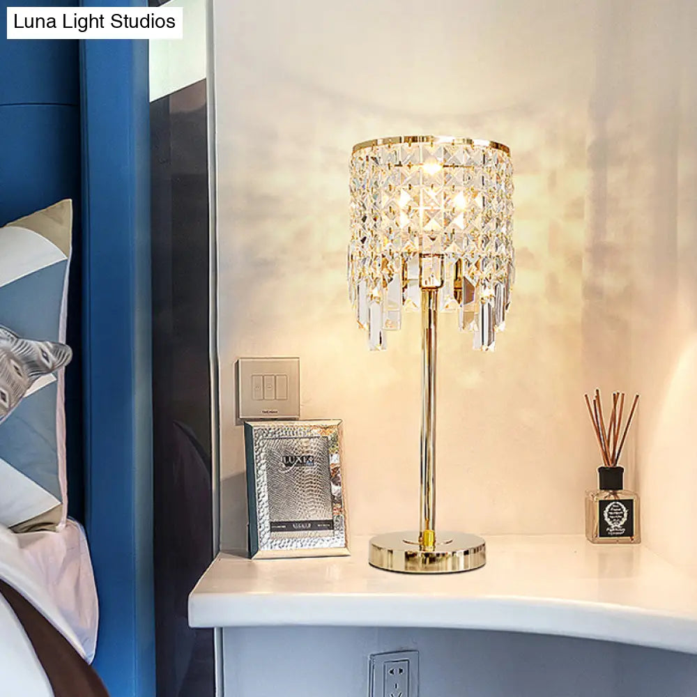 Modern Cylinder Desk Lamp With Amber/Clear Crystal - Ideal For Small Dining Rooms 1 Bulb