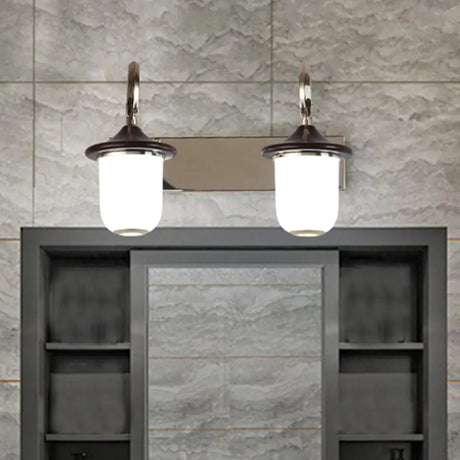 Modern Cylinder Wall Mount Lamp With Double/Triple Bulbs White Glass Vanity Light For Mirrors -