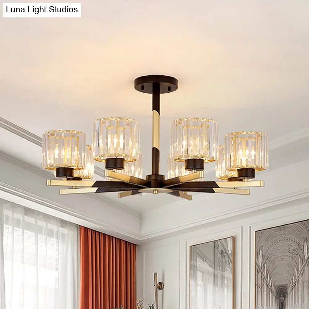 Modern Cylindrical Crystal Semi Flush Chandelier In Black - 6/8-Head Living Room Ceiling Light 8 /