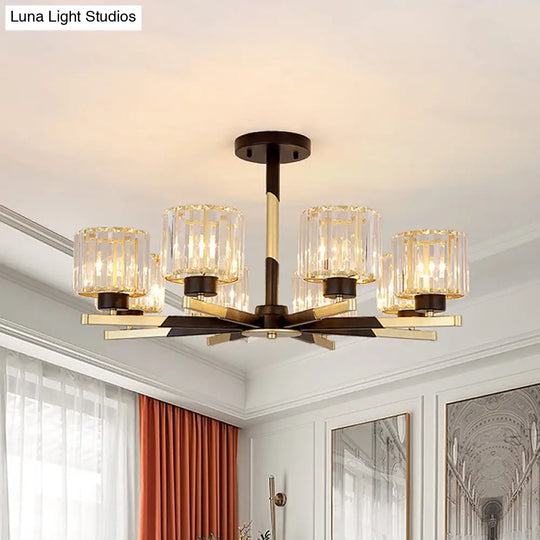 Modern Cylindrical Crystal Semi Flush Chandelier In Black - 6/8-Head Living Room Ceiling Light 8 /