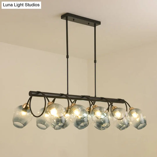 Modern Dimpled Glass Wine Cup Island Light With 6/8/10-Head Black Suspended Fixture Blue/Green Ombre