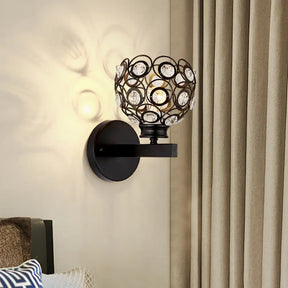 Modern Dome Clear Crystal Wall Lamp With Brass/Black Finish - Ideal Bedroom Lighting Black
