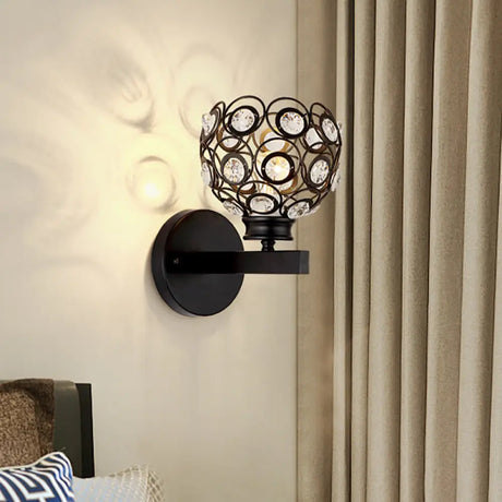 Modern Dome Clear Crystal Wall Lamp With Brass/Black Finish - Ideal Bedroom Lighting Black