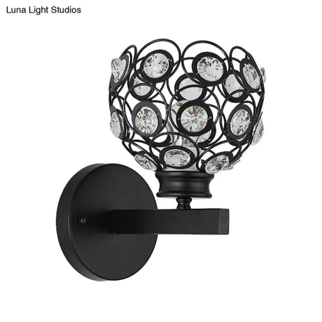 Modern Dome Clear Crystal Wall Lamp With Brass/Black Finish - Ideal Bedroom Lighting
