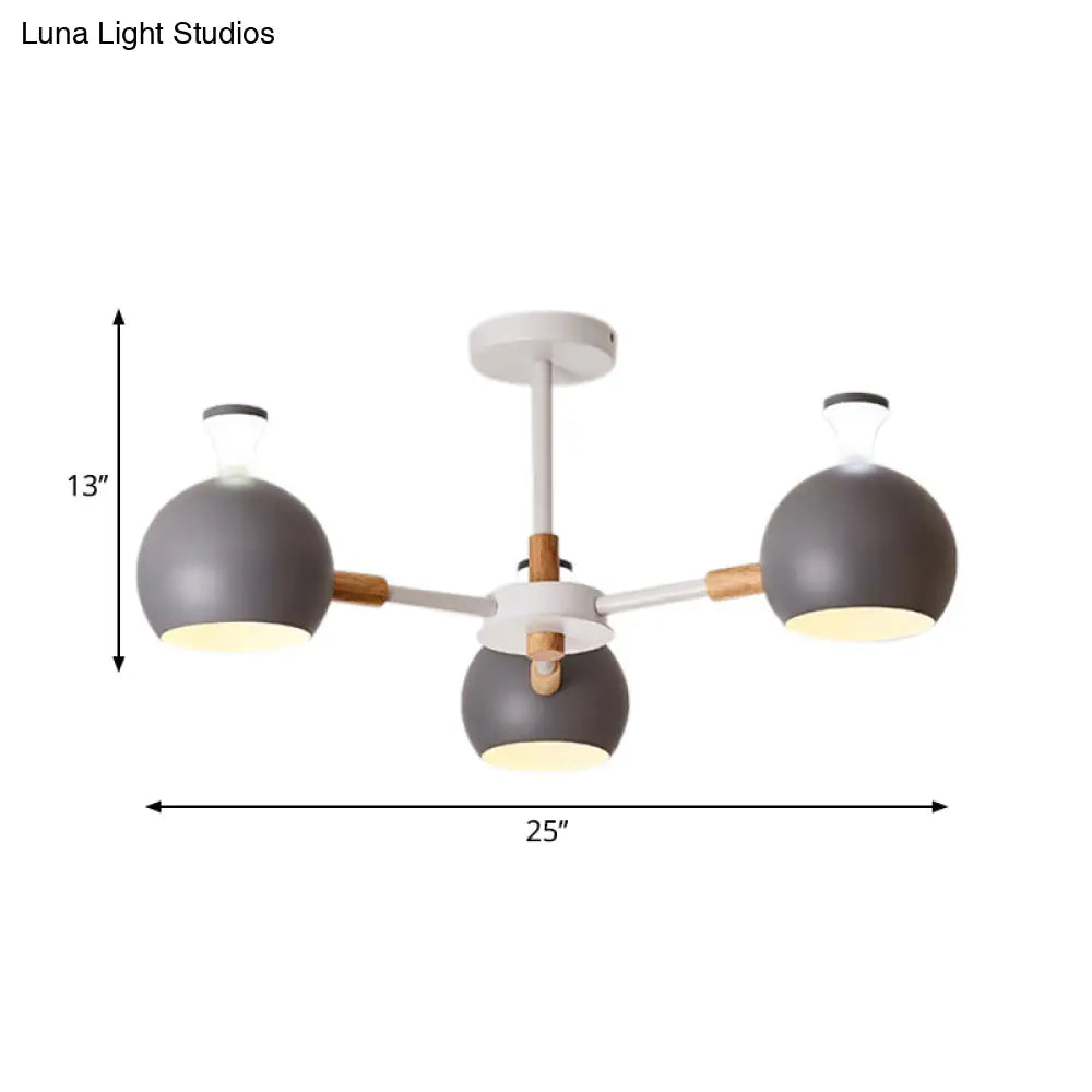 Modern Dome Hanging Pendant Light With 3 Lights For Dining Room - Iron Ceiling Fixture