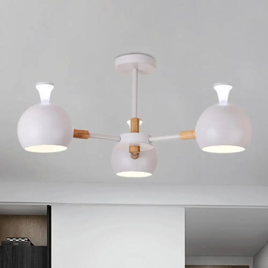 Modern Dome Hanging Pendant Light With 3 Lights For Dining Room - Iron Ceiling Fixture White