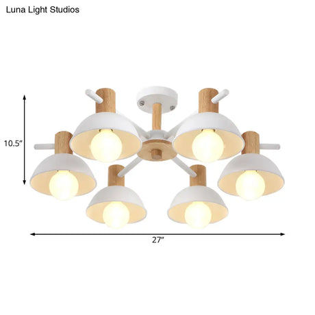 Modern Dome Rubber Chandelier Pendant Light - 3/6 Lights White Led Ceiling Fixture With Radial