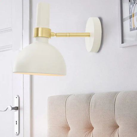 Modern Domed Wall Lamp - Rotatable White/Black Finish With 1 Light For Bedside White
