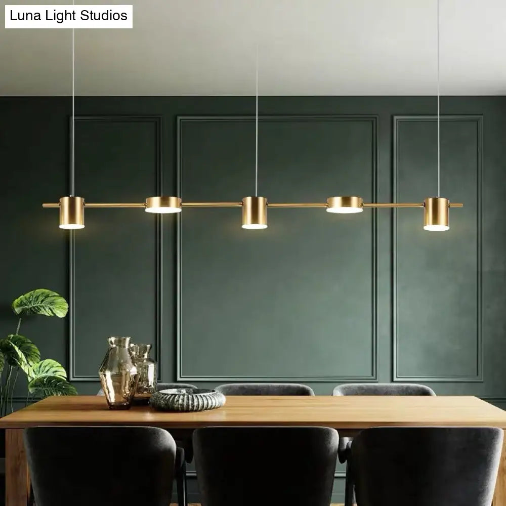 Modern Drum Aluminum Island Pendant Ceiling Light Fixture In Black/Gold With Warm/White Lighting