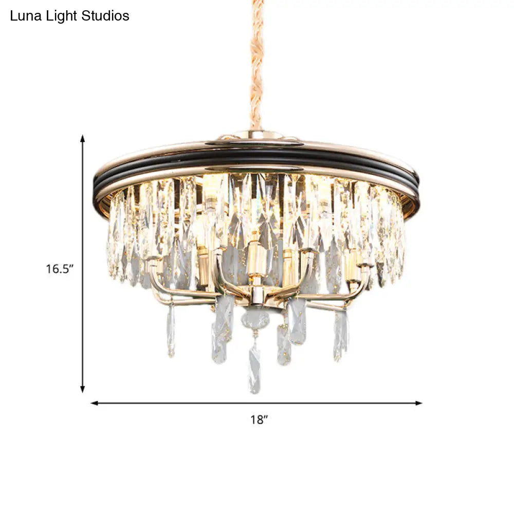 Modern Drum Ceiling Light Gold Chandelier Crystal Block 7/9 Lights 18’’/21.5’’ Wide