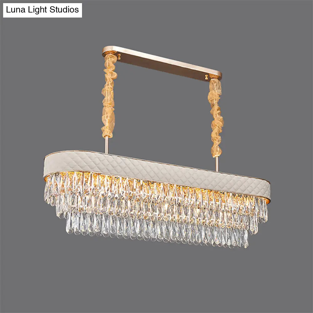 Modern Drum Crystal Drops Pendant Light With 12 Heads For Dining Room