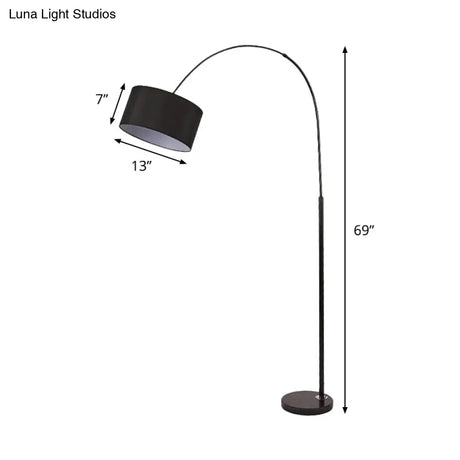 Modern Drum Floor Lamp With Marble Base - Black Fabric Shade Perfect For Living Room