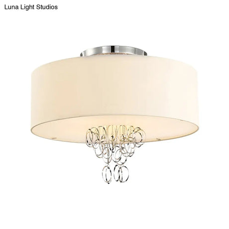 Modern Drum Flush Mount Ceiling Light 4/5 Lights Metal Ring With White Fabric Shade 19.5’/23.5’ W