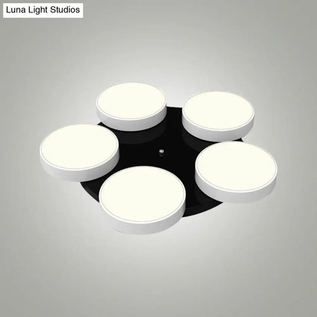 Modern Drum Flush Mount Light With Multiple Heads In Black/White For Study Room